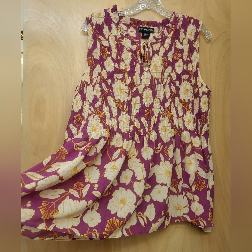Cynthia Rowley Pinl Magenta Yellow Floral Peplum Top XL